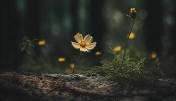 frisch Wildblume Wachstum im Wiese, Gelb Gänseblümchen blühen im Sonnenlicht generiert durch ai foto