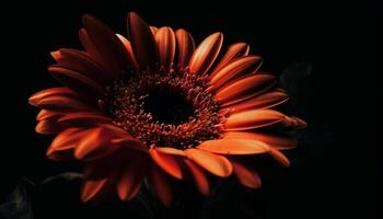 beschwingt Gelb Gerbera Gänseblümchen auf schwarz Hintergrund, Schönheit im Natur generiert durch ai foto