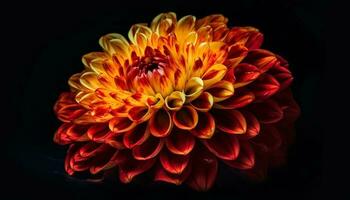 beschwingt Strauß von multi farbig Dahlien, Chrysanthemen, und Gerbera Gänseblümchen generiert durch ai foto