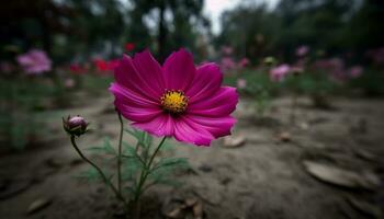 beschwingt Dahlie blühen im ein Wiese von Wildblumen und Gras generiert durch ai foto