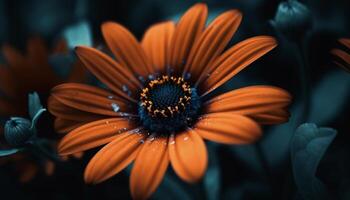 beschwingt Gerbera Gänseblümchen im feucht Wiese, Sanft Fokus auf Vordergrund generiert durch ai foto