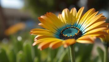 beschwingt Gelb Gänseblümchen Blütenblätter schmücken das Grün Wiese im Sommer- generiert durch ai foto