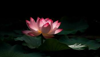 still Lotus blühen schwimmt auf Teich, symbolisieren Schönheit und Spiritualität generiert durch ai foto