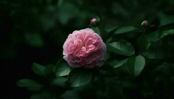 Sanft Rosa Blütenblätter von ein Pfingstrose blühen im ein formal Garten generiert durch ai foto