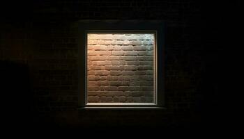 dunkel alt Backstein Mauer mit rostig Fenster im verlassen Gebäude generiert durch ai foto