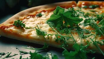 frisch gebacken Pizza mit Mozzarella, Tomate, und Gemüse Belag generiert durch ai foto