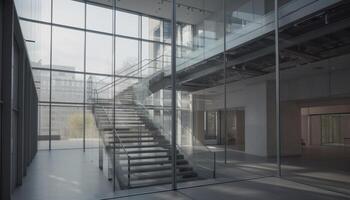 futuristisch Büro Gebäude mit modern die Architektur und Glas Fassade generiert durch ai foto