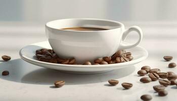 frisch Kaffee Bohne auf Tisch, schließen oben von Gourmet Koffein trinken generiert durch ai foto