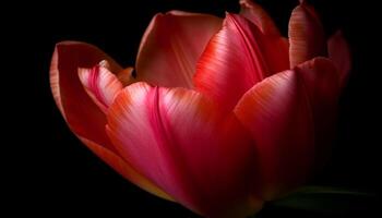 beschwingt Tulpe blühen im Natur Schönheit, auf schwarz Hintergrund generiert durch ai foto