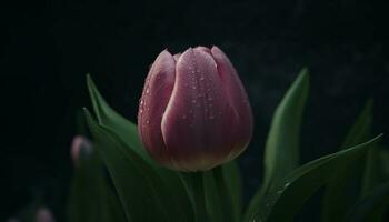 beschwingt Tulpe blühen im Natur Schönheit, schließen oben mit frisch Blütenblätter generiert durch ai foto