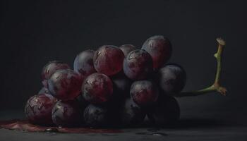 saftig Traube Bündel auf belaubt Zweig, perfekt zum Wein machen generiert durch ai foto