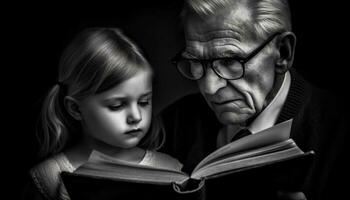 Familie lesen Bibel zusammen, Vorbeigehen auf Weisheit und Liebe generiert durch ai foto