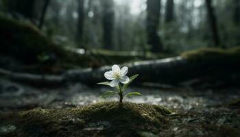 frisch Gelb Tulpe blühen auf Baum Ast im still Wiese generiert durch ai foto