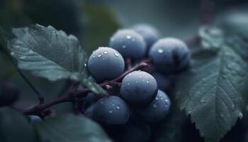 frisch Blaubeeren und Blätter Pflanze Natur Szene generiert durch ai foto