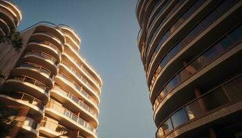 beschwingt Stadt Horizont spiegelt modern die Architektur im hell Sonnenlicht generiert durch ai foto