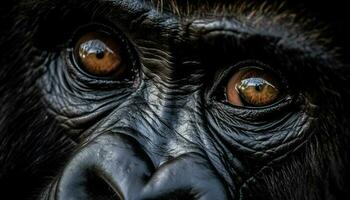 Primas Porträt gefährdet Affe starren beim Kamera im afrikanisch Regenwald generiert durch ai foto
