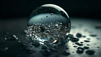 transparent Kugel spiegelt nass Natur Schönheit im ein Single fallen generiert durch ai foto