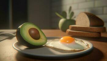 gesund Avocado Sandwich auf rustikal Brot mit frisch Sommer- Salat generiert durch ai foto