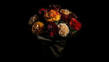 schön Strauß von multi farbig Blumen im ein lila Vase generiert durch ai foto