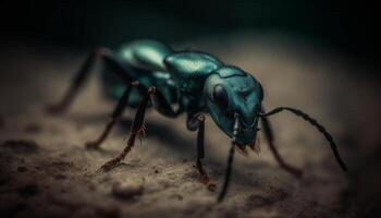 klein Gliederfüßer im Natur Grün Rüsselkäfer auf Blatt, gespenstisch Klaue generiert durch ai foto