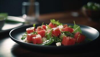 frisch Gourmet Salat mit gesund organisch Gemüse und Mozzarella Scheibe generiert durch ai foto