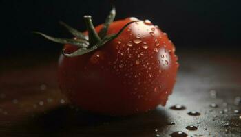 reif Tomate fallen spiegelt Natur Frische im gesund Gourmet Mahlzeit generiert durch ai foto