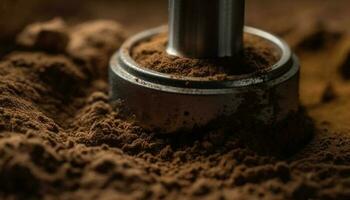 frisch Boden Kaffee Bohne Duft füllt das Gourmet Kaffee Tasse generiert durch ai foto
