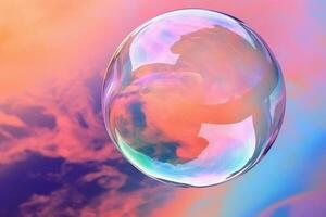 irisierend Seife Blase auf mehrfarbig Hintergrund. ai generativ foto