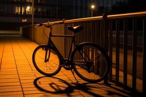 Schatten von Fahrrad beim golden Stunde im Hamburg. ai generativ foto