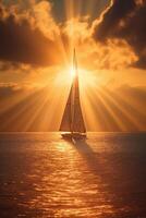 Segel, Sonnenuntergang, segeln Boot Segel oder Windsurfen. ai generativ foto