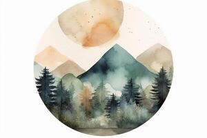 Aquarell Boho Stil Berg Landschaft, minimalistisch, Jahrgang mit stumm geschaltet Farben. ai generativ foto