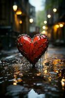 Herz Form, regnerisch Fenster, nass Straße. ai generativ foto