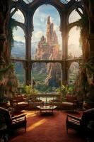 atemberaubend charmant Canyonlandschaft Sicht, verfolgt Villa Atrium Freude. ai generativ foto