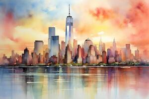 Aquarell Neu York Horizont. ai generativ foto