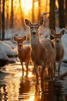 atemberaubend Fotografie von ein Herde von Hirsch im gefroren Wald. ai generativ foto