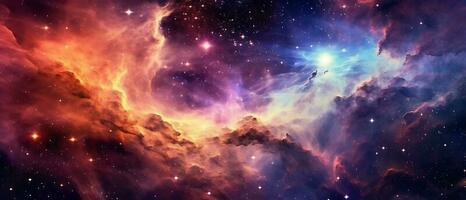 beschwingt himmlisch Nebel von kosmisch Farbtöne. funkeln nachtaktiv Kosmos geschmückt mit Galaxien. das Wunder von Wissenschaft und Astronomie im das riesig Universum. generativ ai foto