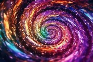 irisierend funkeln Regenbogen Fee Staub Spiral- Strudel. funkeln schimmern Galaxis drehen. ai generativ foto