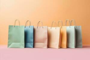 Einkaufen Konzept mit Einkaufen Taschen im weich. ai generativ foto