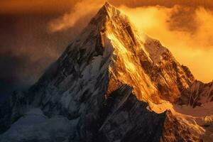 Foto von robust Bergsteiger alpin Gipfel. ai generativ