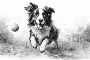 Rand Collie jagen ein Ball. ai generativ foto