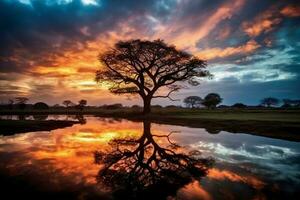 beschwingt Farben von das afrikanisch Sonnenuntergang. ai generativ foto