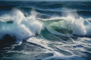 ai generiert das Aquarell Gemälde gefangen das Bewegung und Leistung von das Ozean Wellen. foto