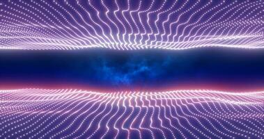 abstrakt lila Energie Wellen von Partikel über und unten das Bildschirm magisch hell glühend futuristisch Hi-Tech Hintergrund foto
