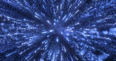 abstrakt Blau Energie Feuerwerk Partikel Gruß magisch hell glühend futuristisch Hi-Tech mit verwischen bewirken und Bokeh Hintergrund foto
