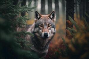 schließen wild Wolf im Natur Lebensraum. generativ ai foto