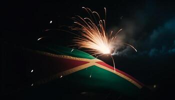 vierte von Juli Feier glühend Feuerwerk erleuchten das dunkel Nacht Himmel generiert durch ai foto