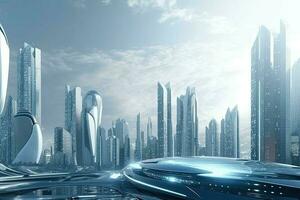 ai generiert futuristisch Stadt mit fortgeschritten Technologie und glatt die Architektur. foto