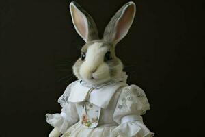 ai generiert Porträt von Hase tragen Maid Outfit. foto