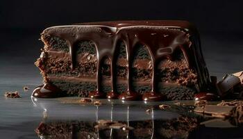 nachsichtig hausgemacht Brownie mit dunkel Schokolade und Haselnuss Stapel generiert durch ai foto
