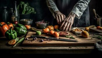 frisch organisch Vegetarier Salat bereit durch Gourmet Koch drinnen generiert durch ai foto
